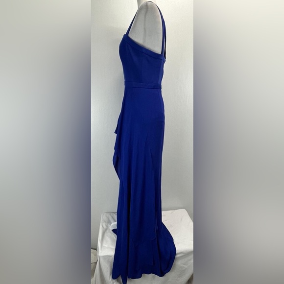 Size 0 BCBG Royal Blue ruffled hem dress with 2 front slits and cutouts - Picture 9 of 9
